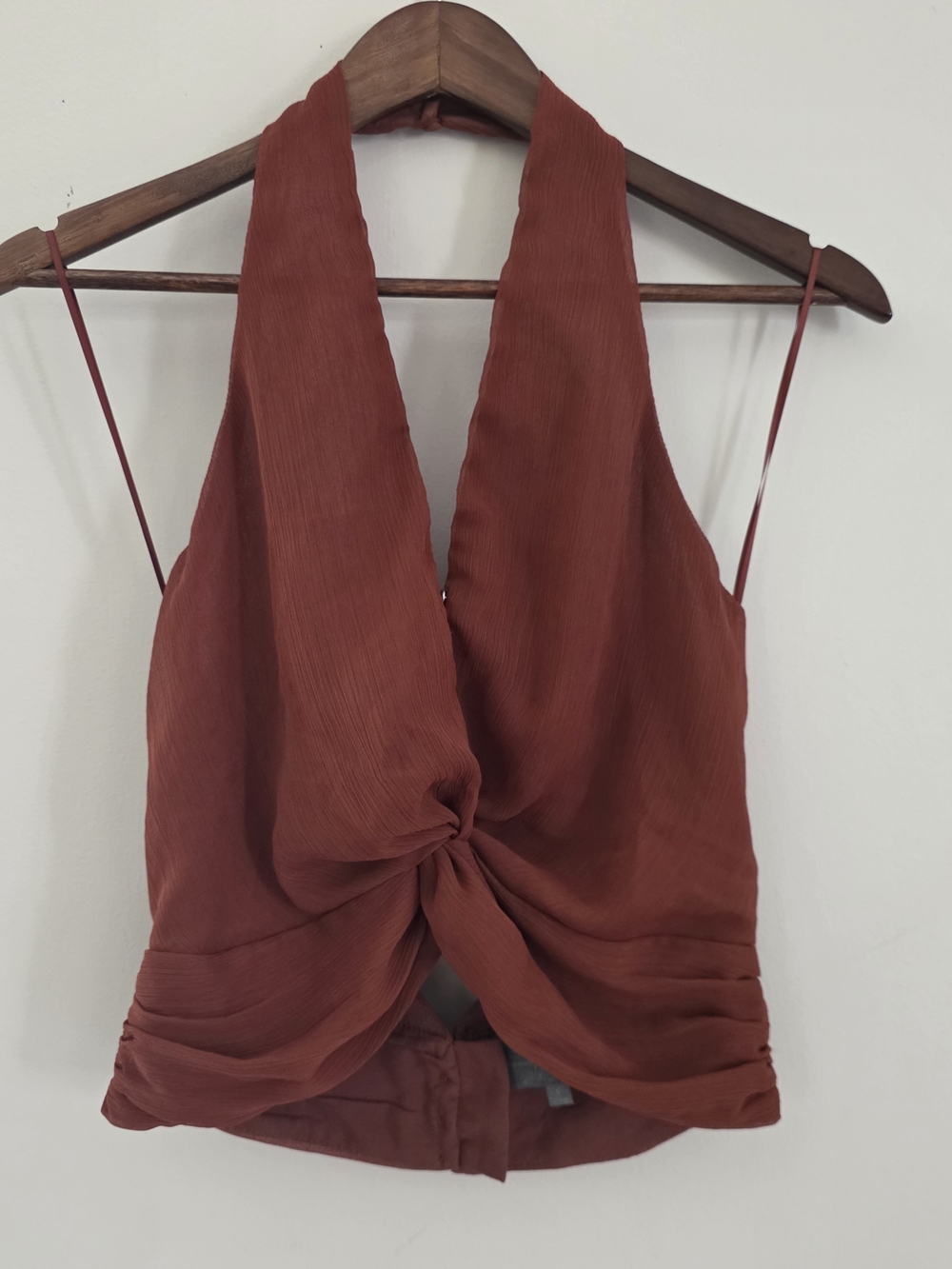 Sunday In Brooklyn Rust Terracotta Front-Knot Halter Crop Top - Size S
